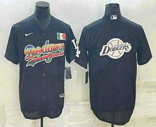 Men%27s Los Angeles Dodgers Big Logo Black MLB Cool Base Nike Fashion Jersey